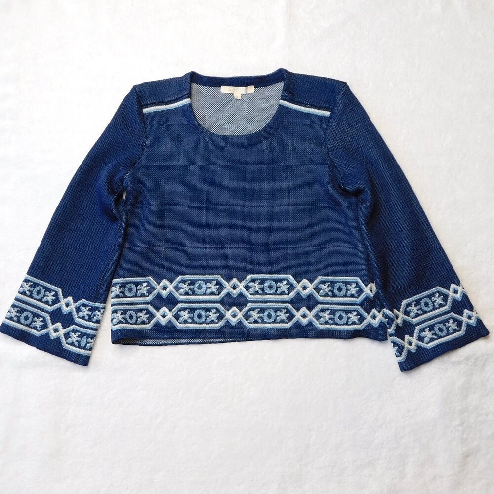 Maje Mathieu Bleu Jacquard Knit Blouse | 3/4 Sleeve | GUC | 1 / Small